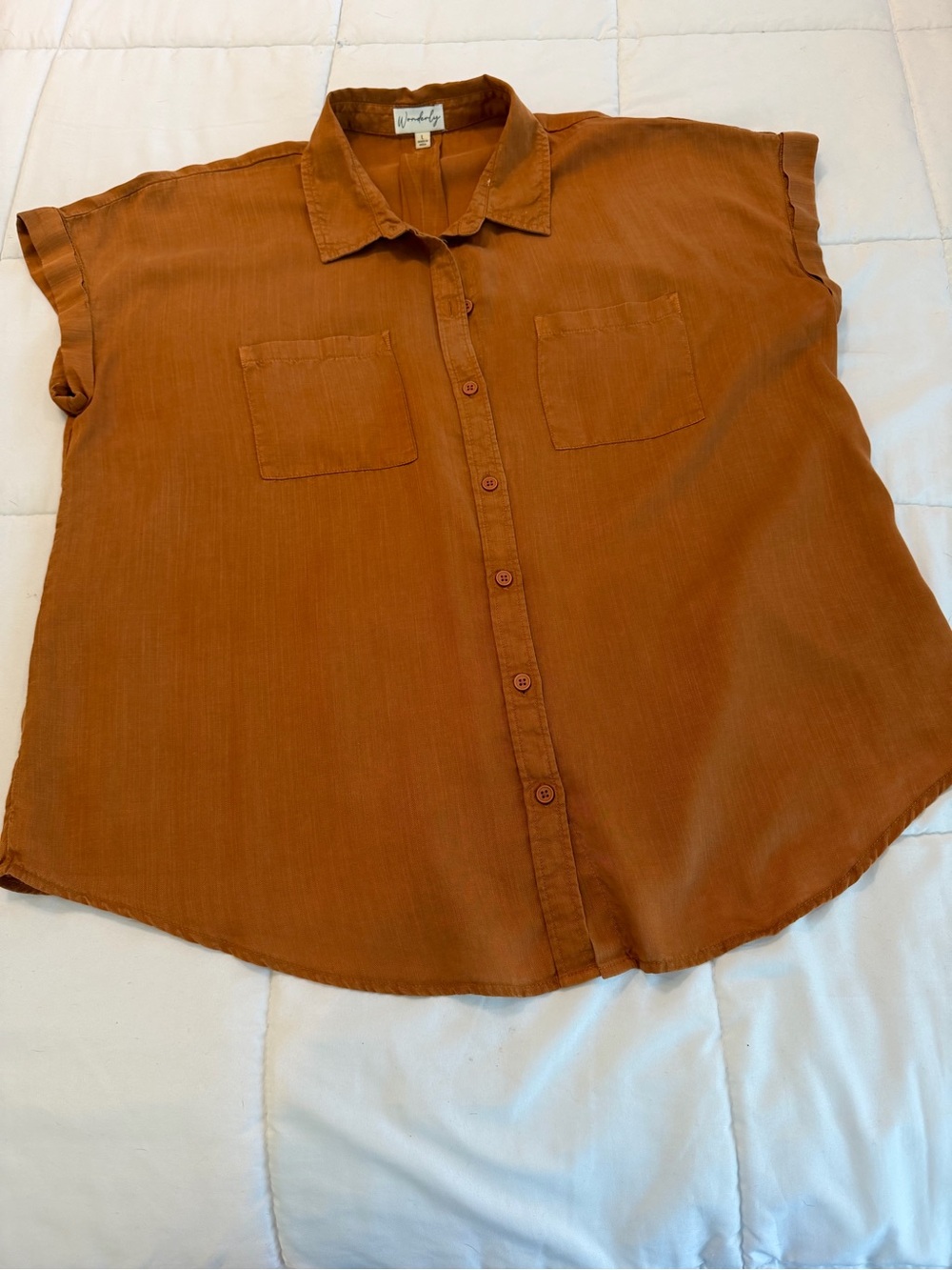 Wonderly Short-Sleeve Button Down Shirt in Rust Brown